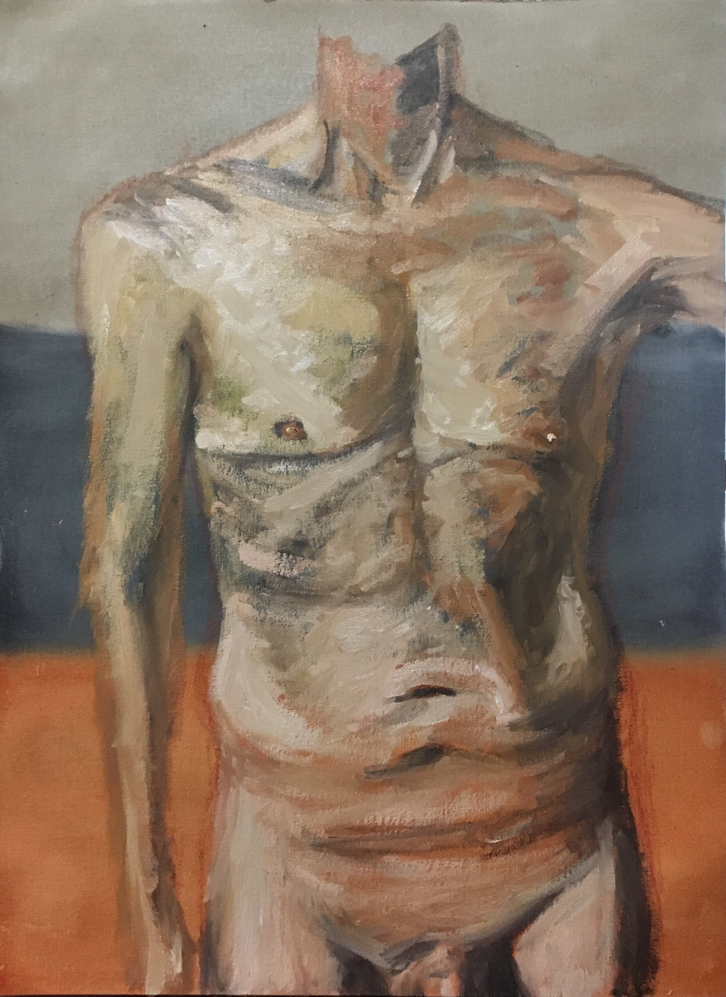 Figure against raw umber, ivory block and transparent red oxide