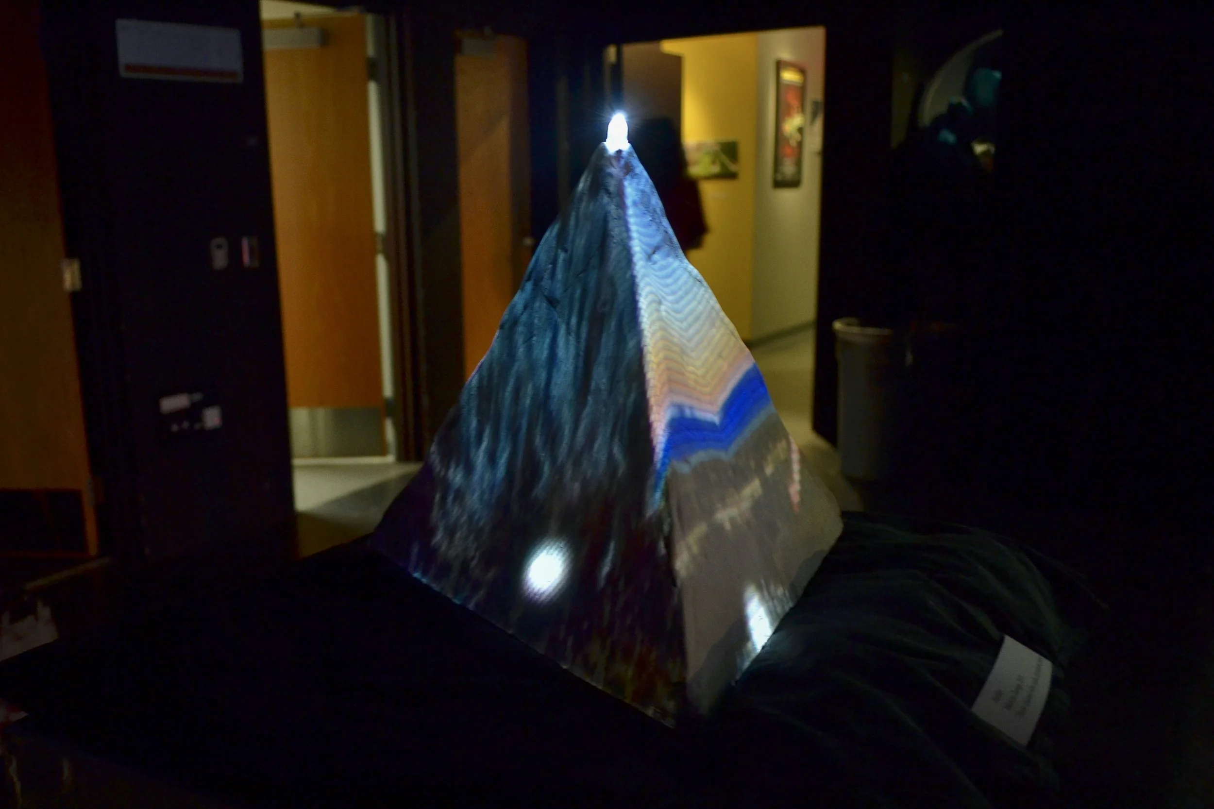   Aztlán , 2013, video projection on ceramic pyramid, sound, electronics, 12×12×12in  Exhibited in  Virtual Void  at ARTS Lab, Albuquerque, New Mexico 