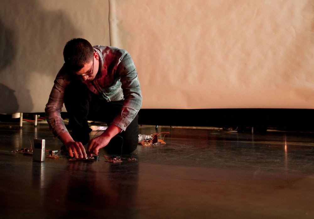 Performing with radio transmitters, ARTS LAB, University of New Mexico, Albuquerque, 2013
