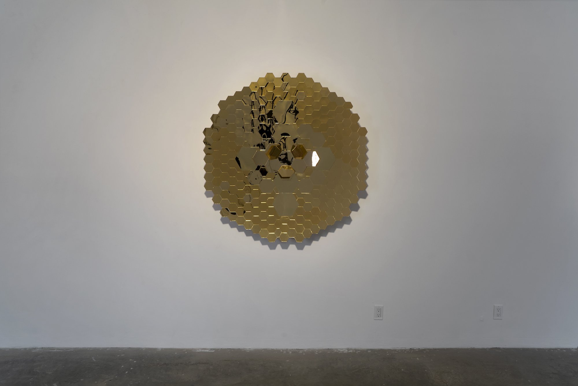   there our star lies visible , 2021, sunlight and mirrors, 47x47x7in/120x120x18cm  solo exhibition, Philosophical Research Society, Los Angeles, installation photography by Valeria Duque 