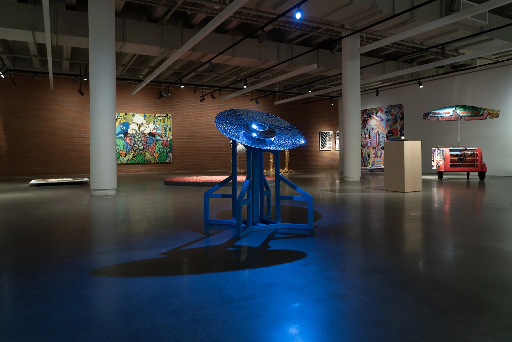   heliotrope , 2023, mirrors, light, acrylic, ponderosa, 47x34x34in/120x86x86cm exhibited at the Cheech Marin Center for Chicano Art and Culture of the Riverside Art Museum, organized by the Mexicali Biennial 