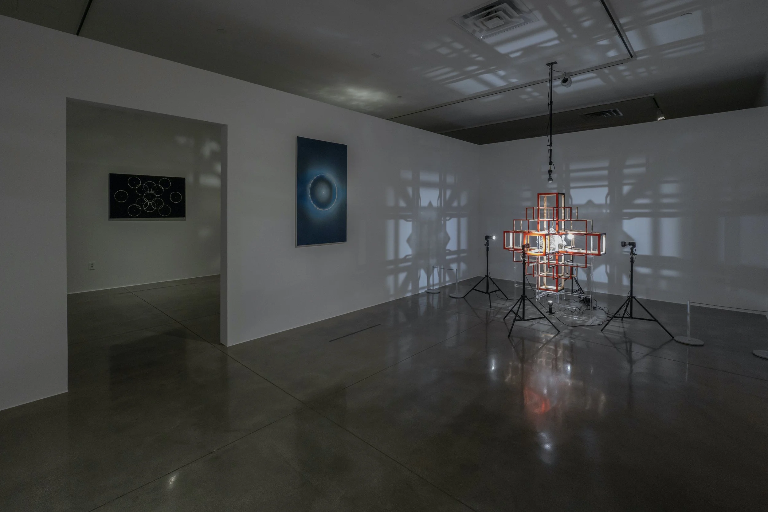  left to right:  atl (trecena de la lluvia) , 2025, photograph, 30×48in;  lejos (afelio) , 2025, photograph, 48×30in;  photosphere , 2025 