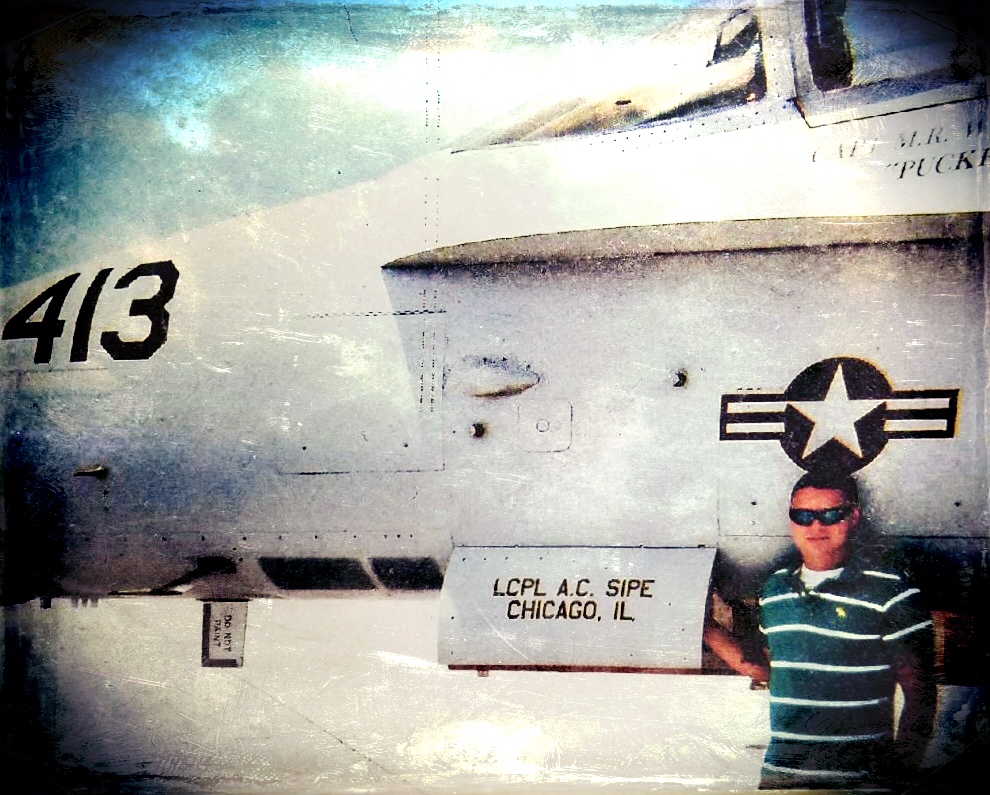 Adam shown next to his F/A-18C Hornet in Beaufort, SC