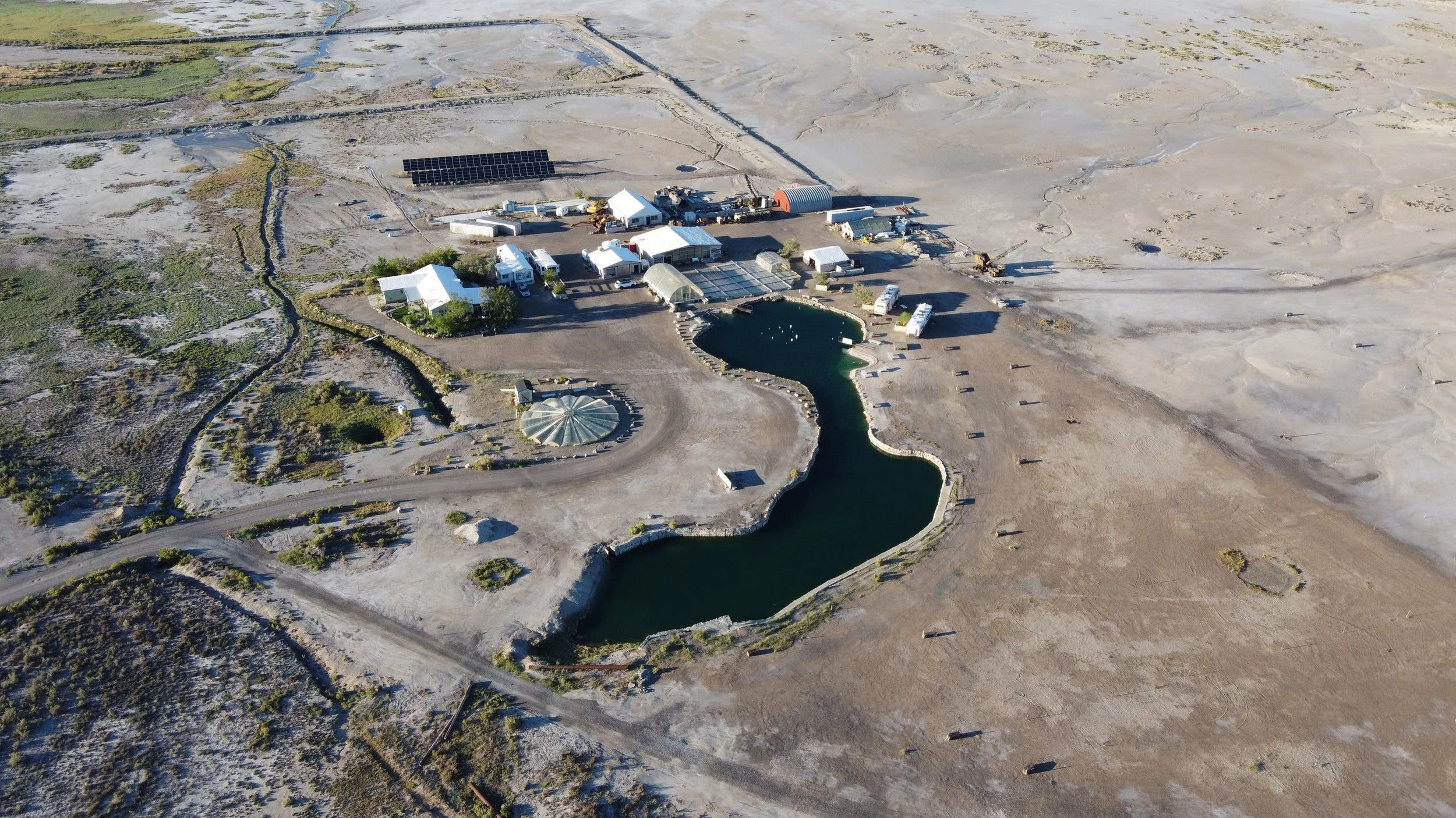 An image showing an areal shot of the seabase, and the three pools, White Rocks, Habitat, and the Abyss.