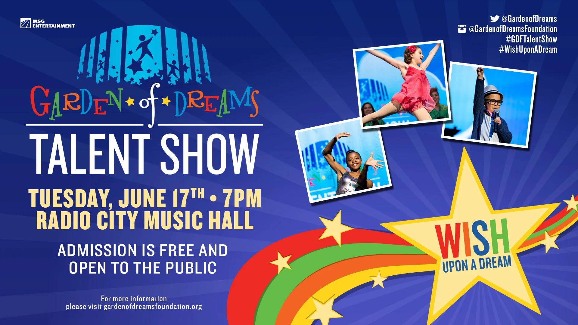 This screen was made for the Radio City Music Hall exterior plasma tv's to run to promote the Garden of Dreams 2014 Talent Show.