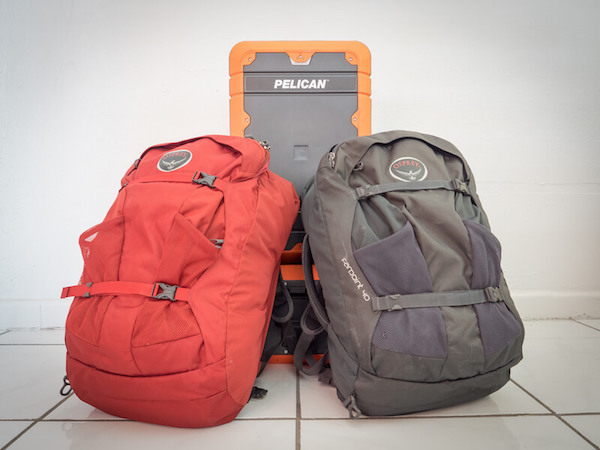 Everything we travel with fits in these two backpacks and two carry-on suitcases.