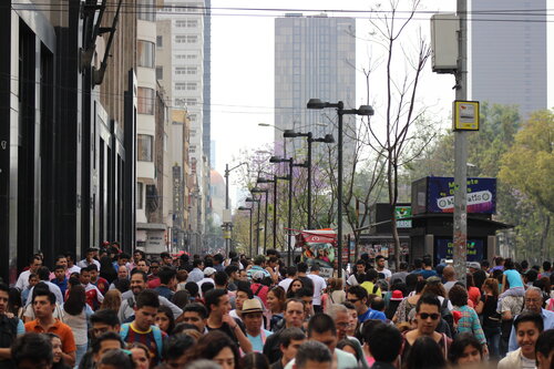 People at Francisco I. Madero Street in Mexico City.