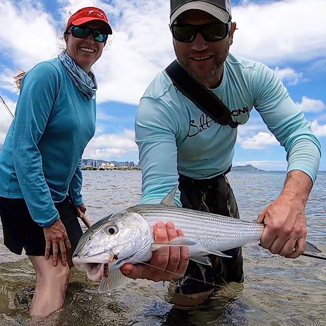 Fished with Buck and Mel. We managed to bring in this Hawaiian #bonefish at a spot on Oahu only accessible by boat. I guess you could swim, but it’s a long one. @costaaustralia @costabassfishing @costasunglasses #seewhatsoutthere #hawaii #flyfishing #flyfishinghawaii #flyfishhawaii #bonefish #flatsfishing #fish #fishingcharters #fishingpictures #followme #whereami #westvirginia #eastcoast @nervouswaterhawaii @etfishwhisperer #fish