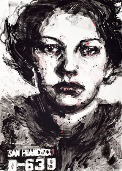 Photo: Randy Dodson Monica Lundy's mug shot-inspired "0-639" (2013), diluted powdered charcoal, gouache, mica flake and PVA glue on paper.