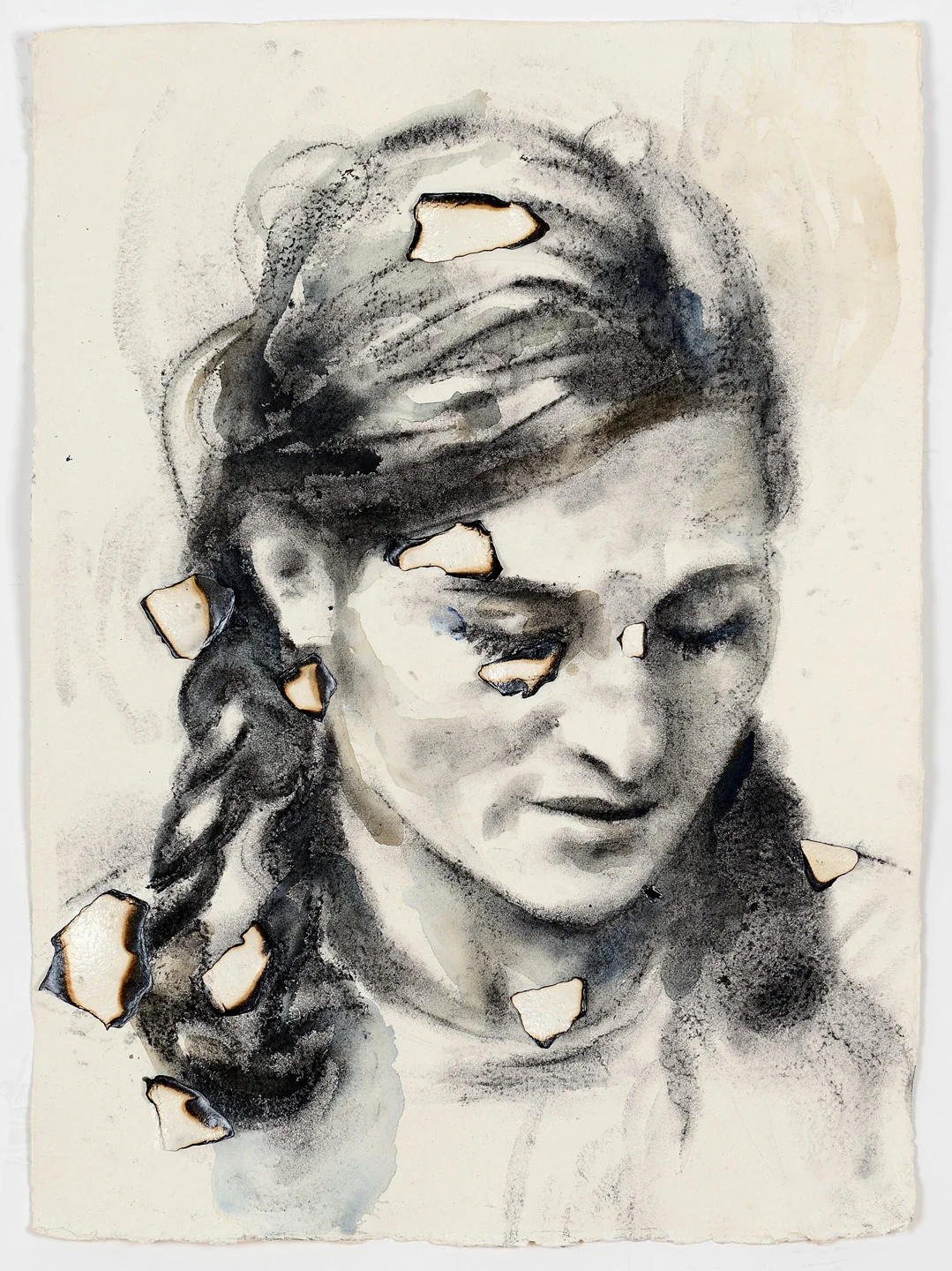 Assunta, 2017<br>Charcoal, gouache and burned paper on Khadi paper.  76 x 56 x 4 centimeters / 30 x 22 x 2 inches 