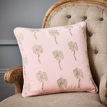 Image: Graham and Green Palmier Rose Velvet Cushion