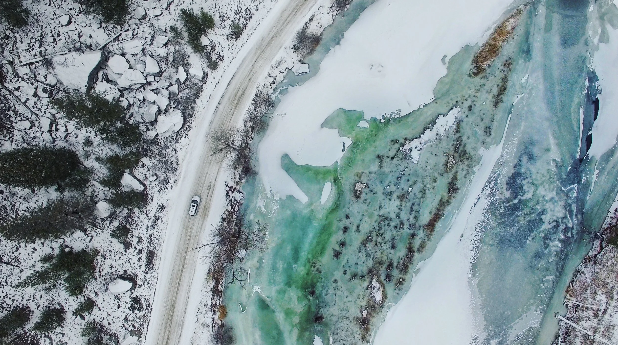 The drone helped us appreciate the amazing colors this river near the Canadian border has to offer. If we didn't know better, we'd think we were looking at outer space!