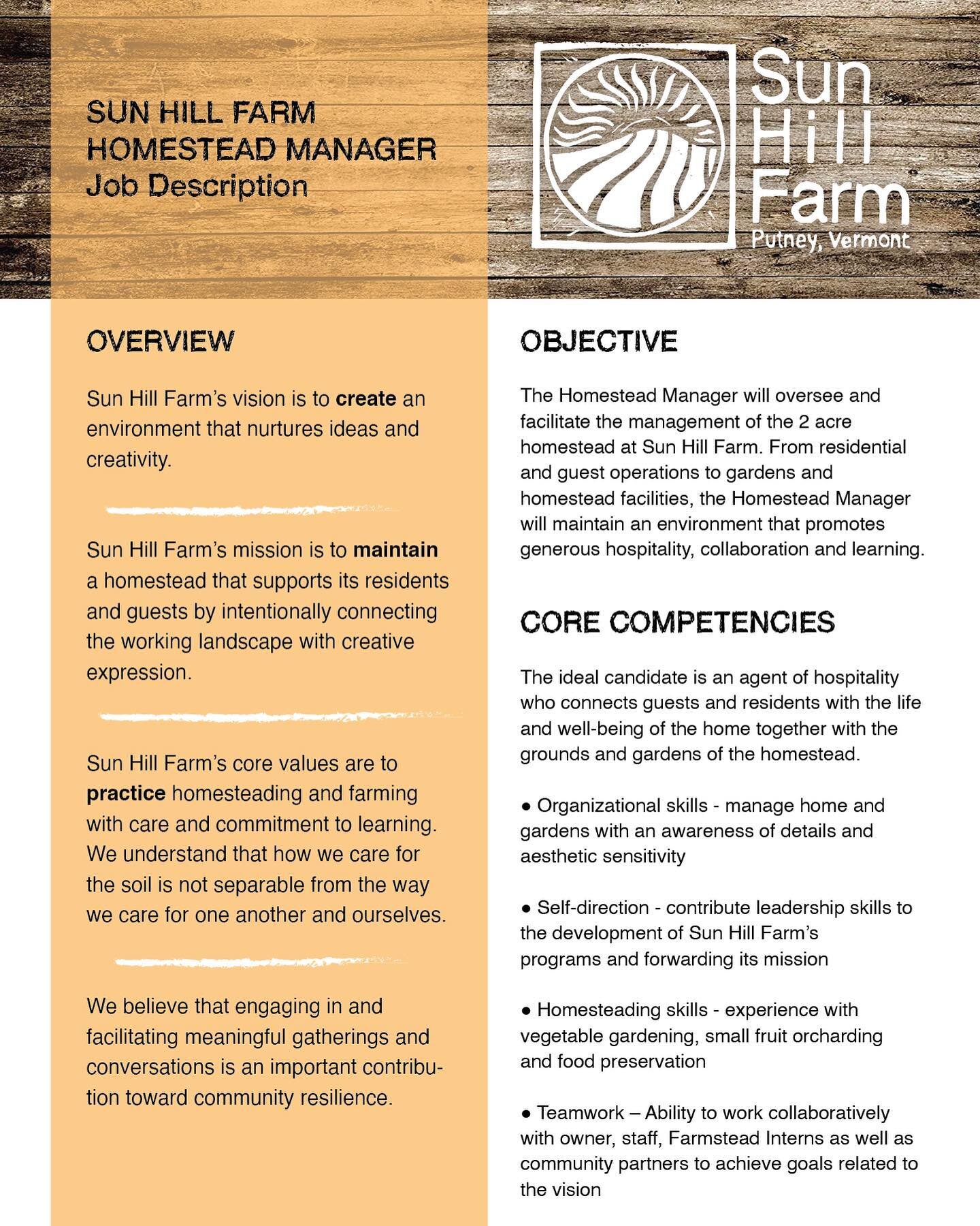 Interested in joining our core team?! We are hiring for a new Homestead Manager!