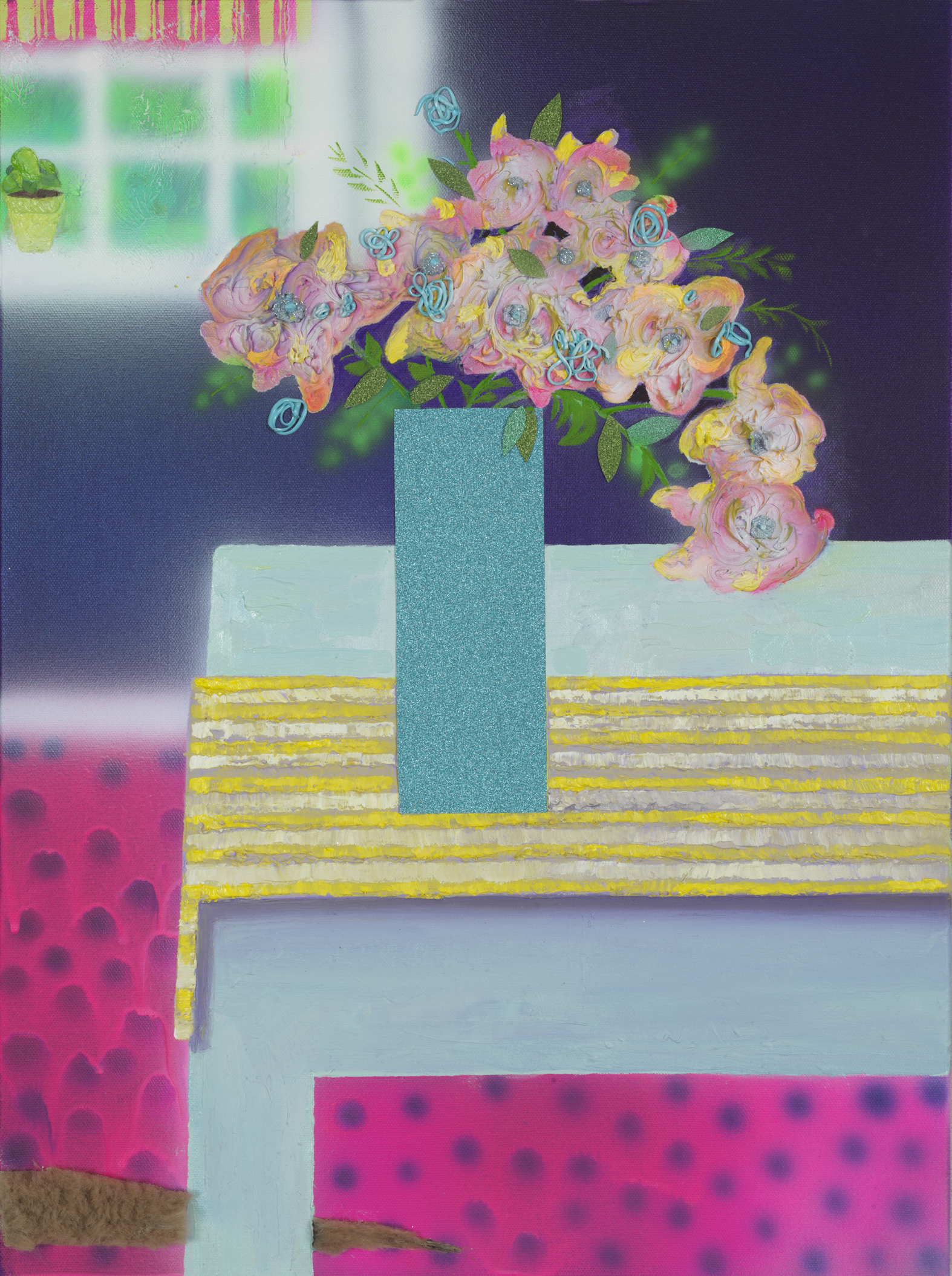 Still Life with Tail, mixed media and oil on canvas, 18" x 24", 2019