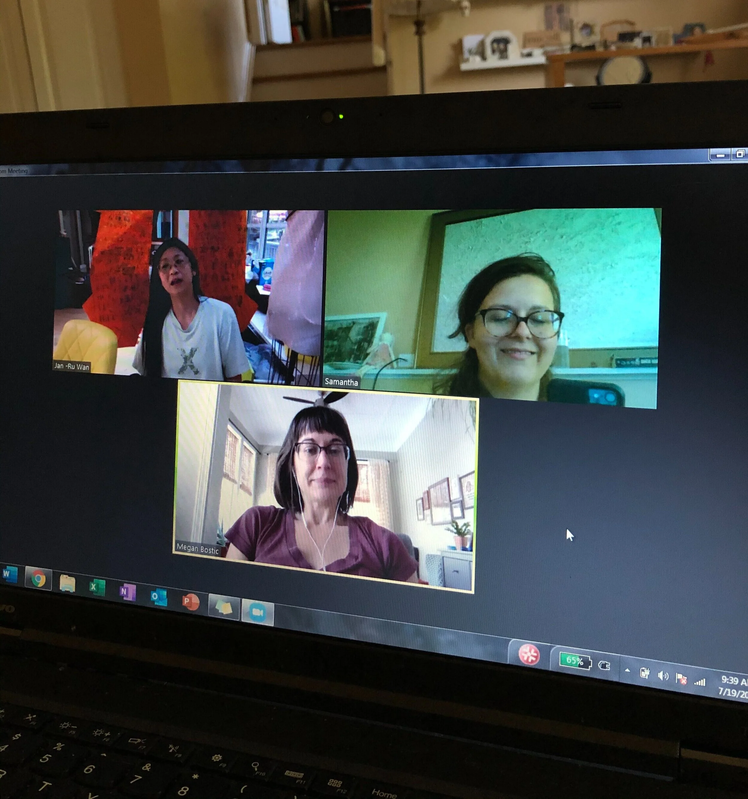 Meeting online to discuss project shifts due to COVID-19.