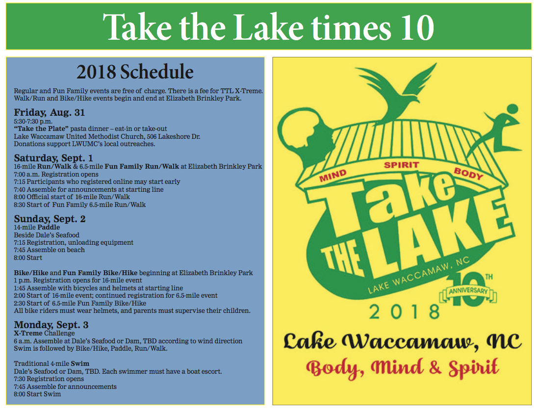The annual Take the Lake event celebrates 10 years Labor Day weekend at Lake Waccamaw.