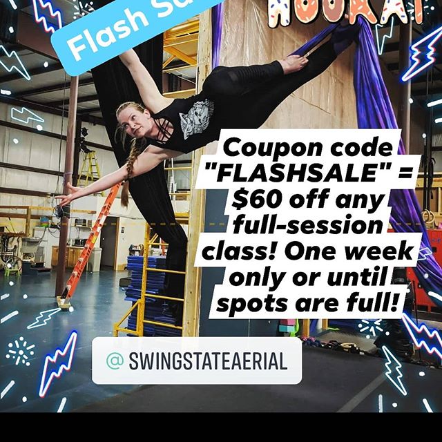 Flash sale on the remaining places in our session-long classes!

A few spots are still available in Gentle Beginners, Queer Fam Aerial Jam, Introductory Dance Trapeze, Aerial Apparatus Sampler, Intro to Aerial Sling, and our special topics classes In