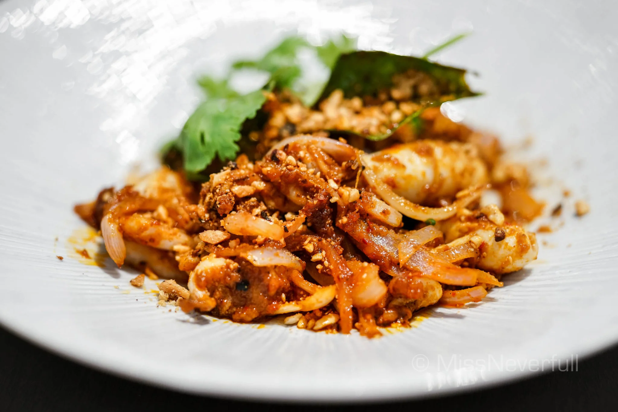 Wok Fried Baby Squid Berempah, Kaffir Lime Leaf, Roasted Peanuts