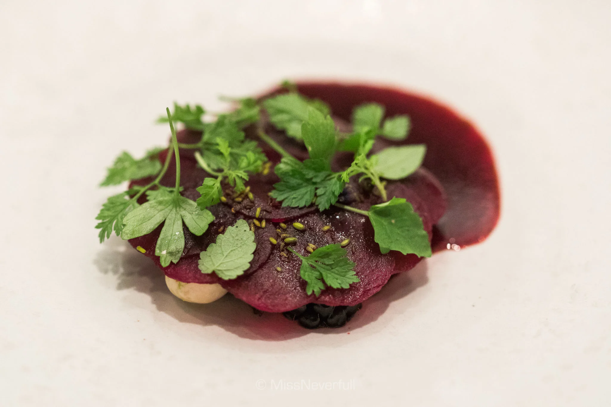1. Grilled beetroot, wild blackberries, walnuts and lovage