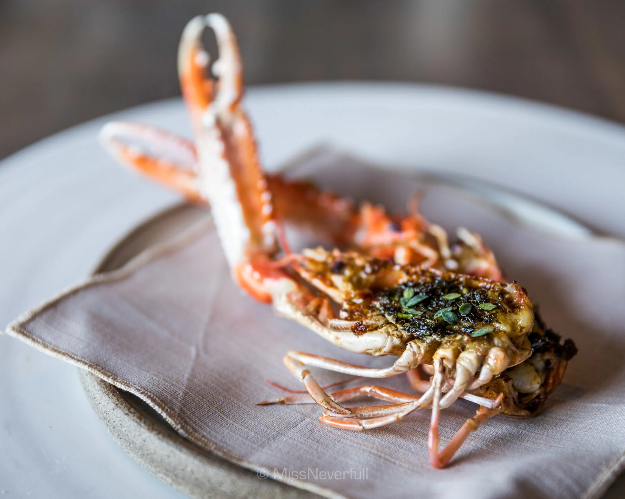 Grilled langoustine head