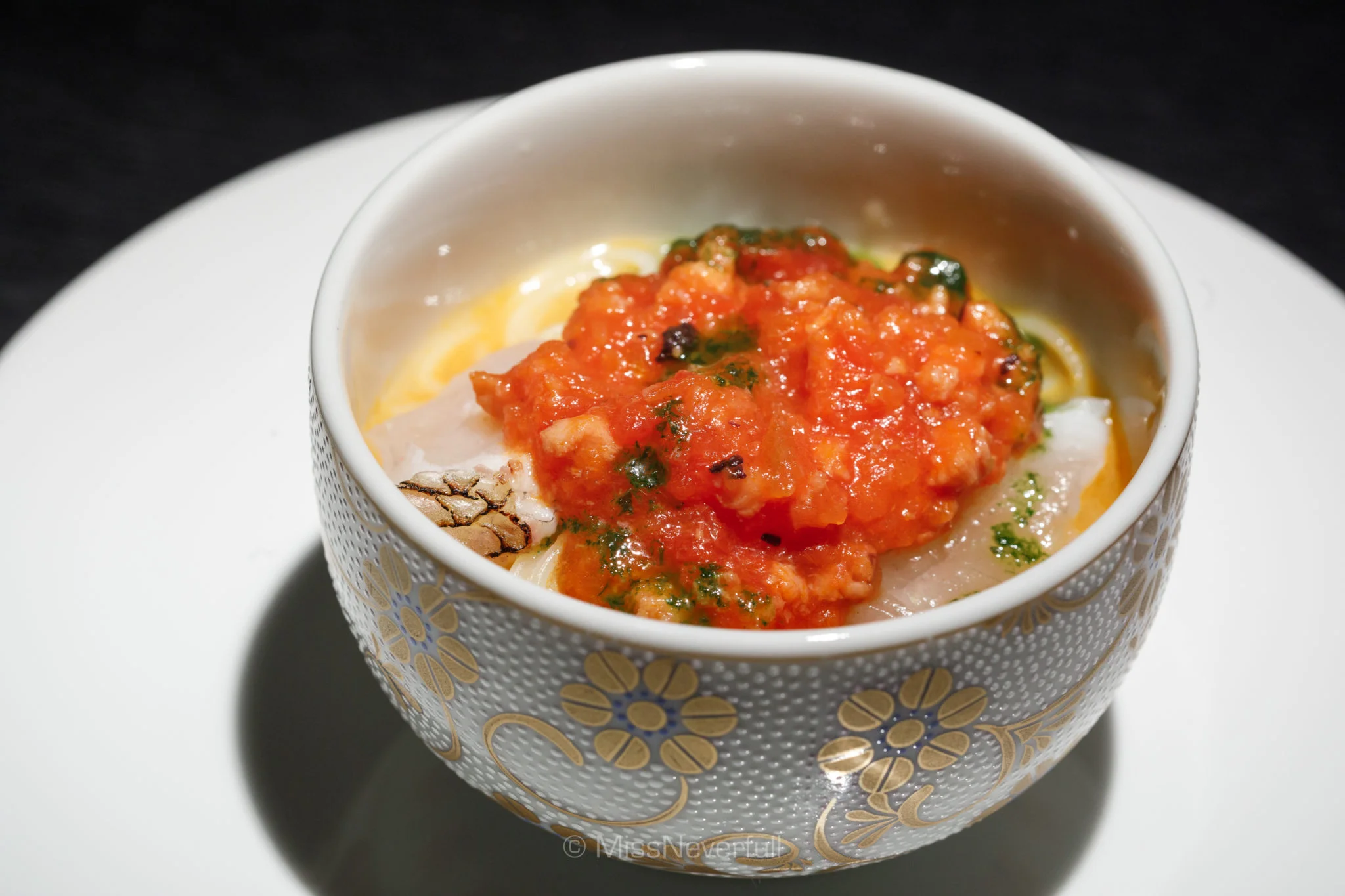 8. Cold capellini, Tako ragu, seared Ma-dai (seabream)