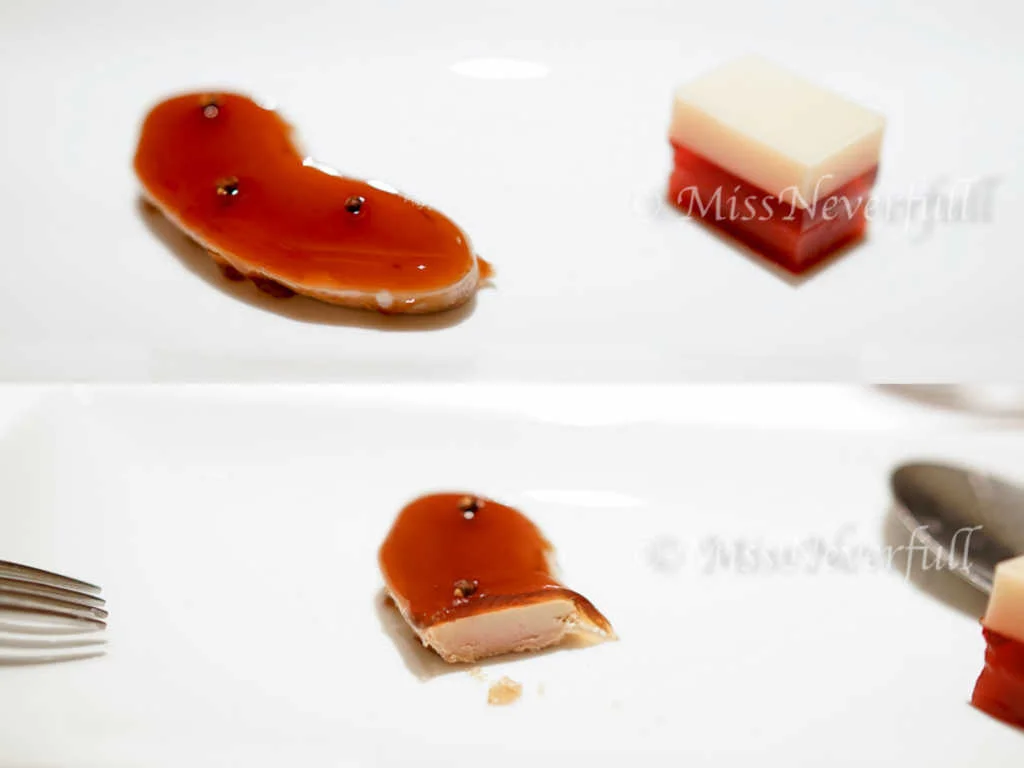 Foie gras, pepper, lychee and tomato jelly
