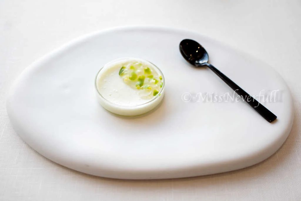 lemon mousse with escargot oil, topped with orange peel and jelly