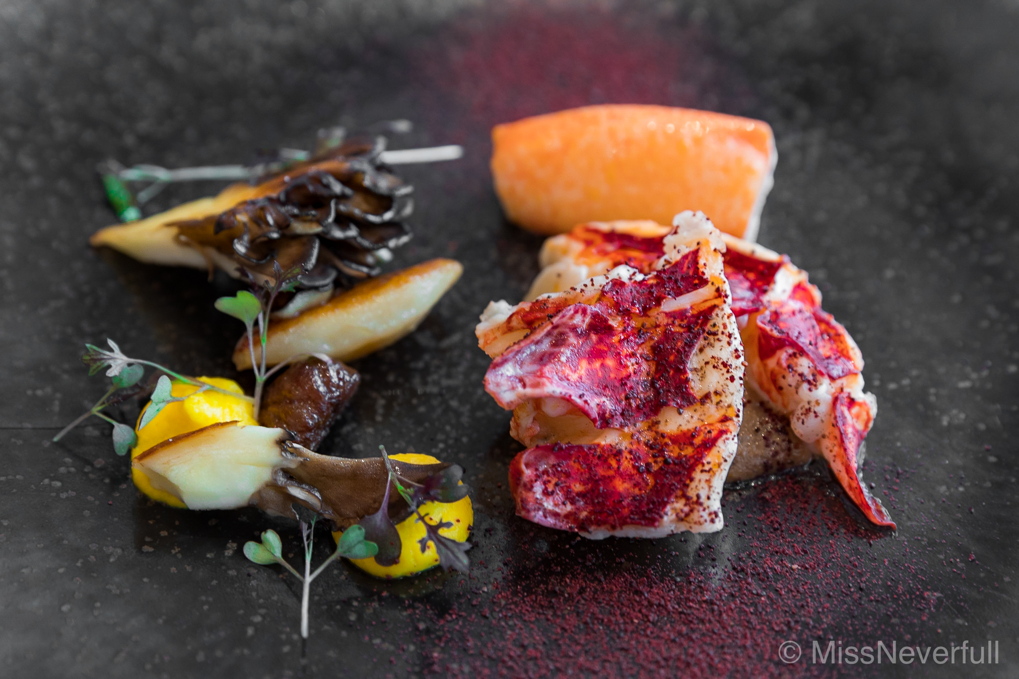 6. Blue lobster from France, Spice from Kochiken, Maitake mushroom