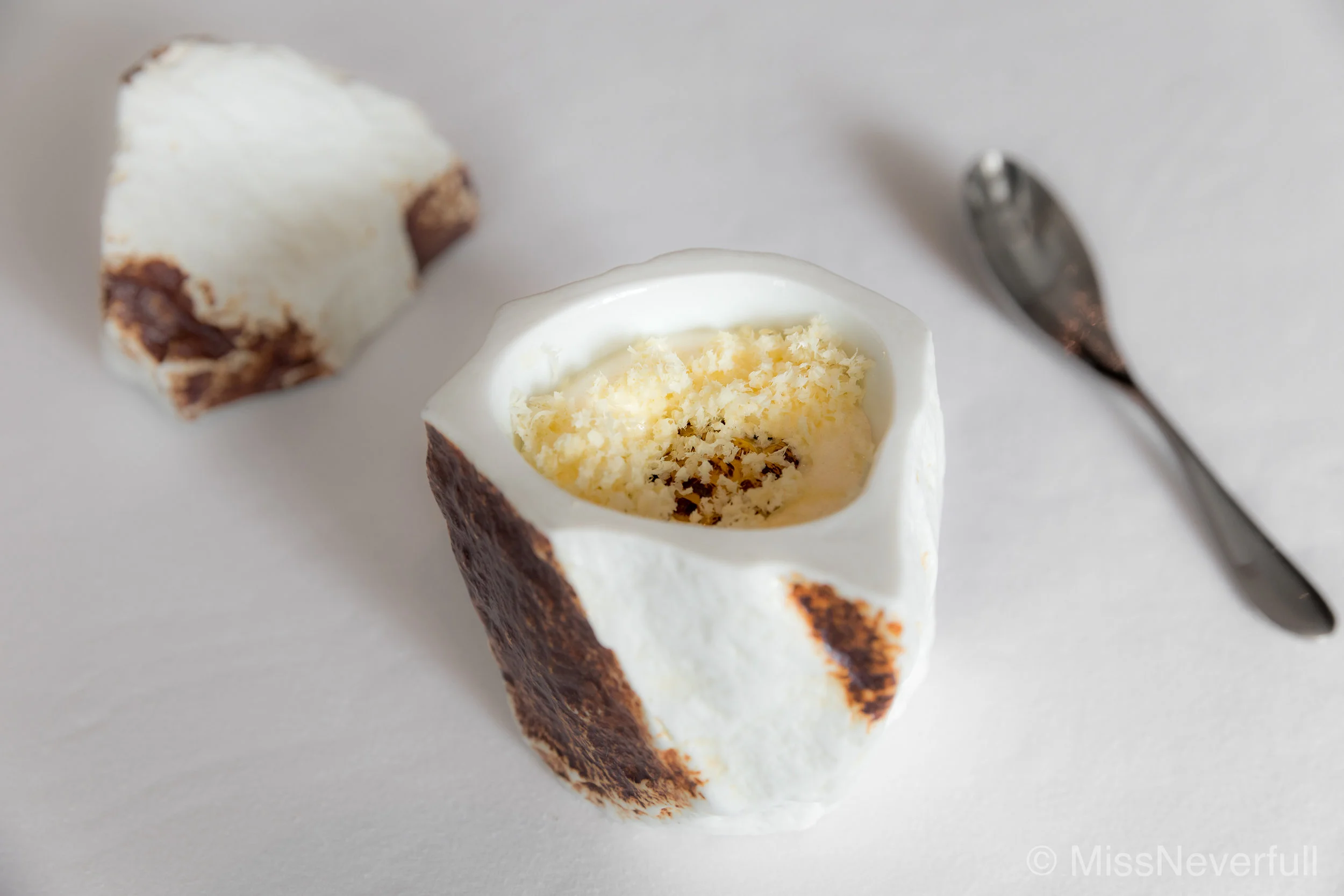 1. UNIQUE: charred corn, bitter almond, horseradish and vanilla