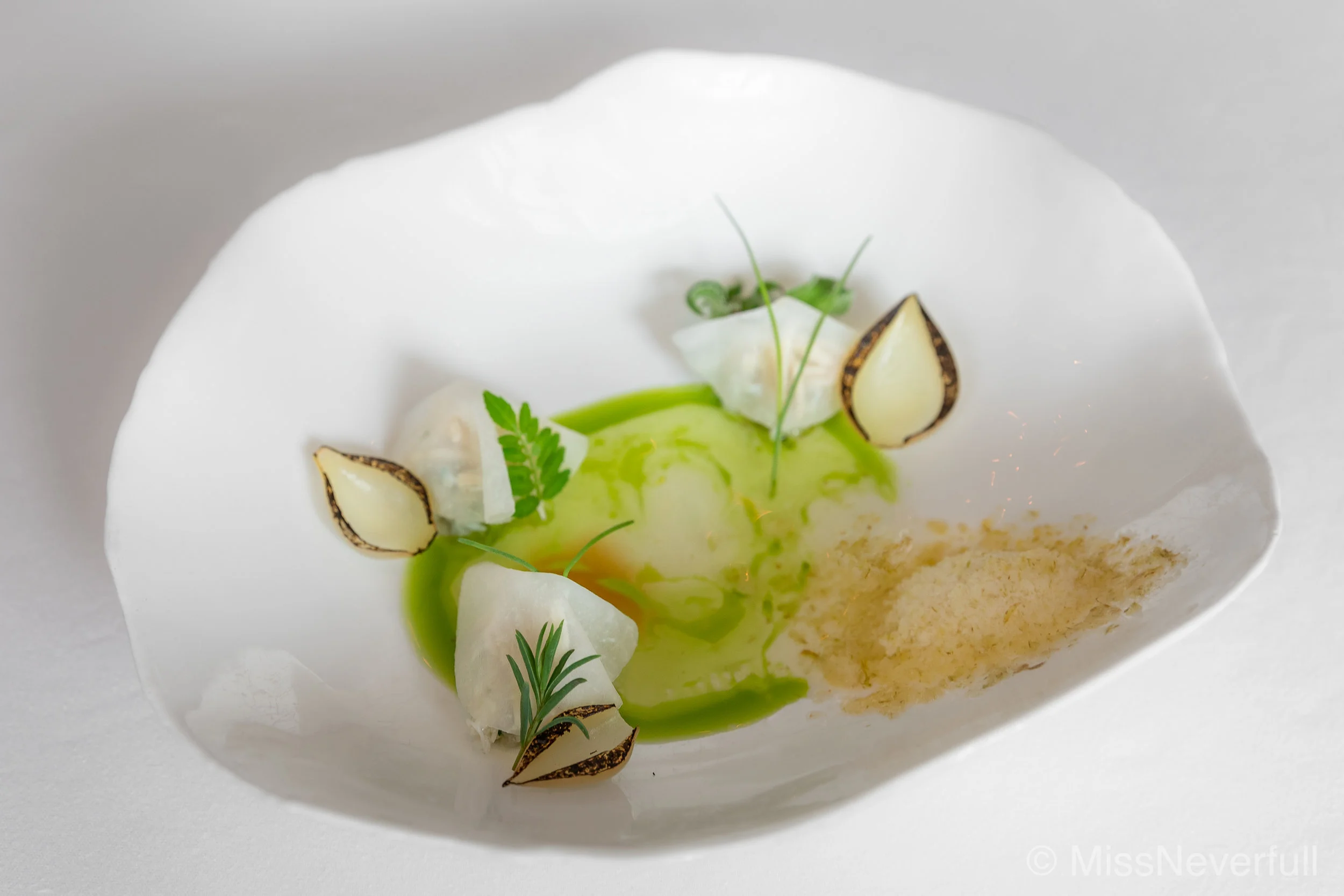 2. PURE: stone crab, leek water, pear snow