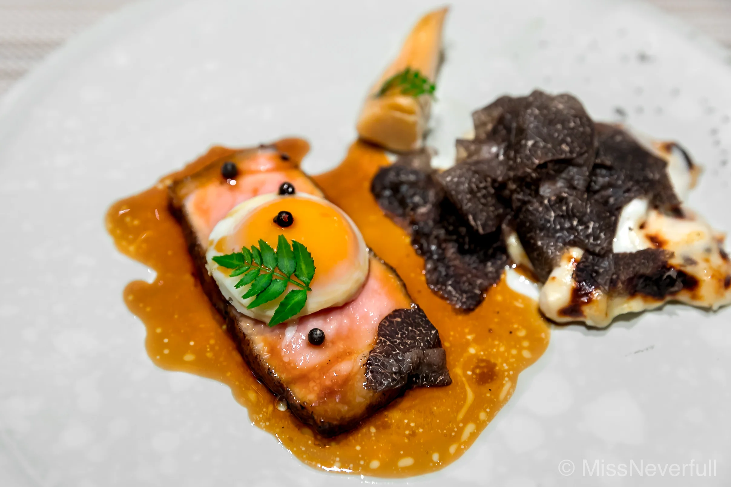 5. Pork from Ehime , Kyoto bamboo, with black truffle (愛媛 松田さんの甘とろ豚 、京筍、グラタンと黒トリュフ