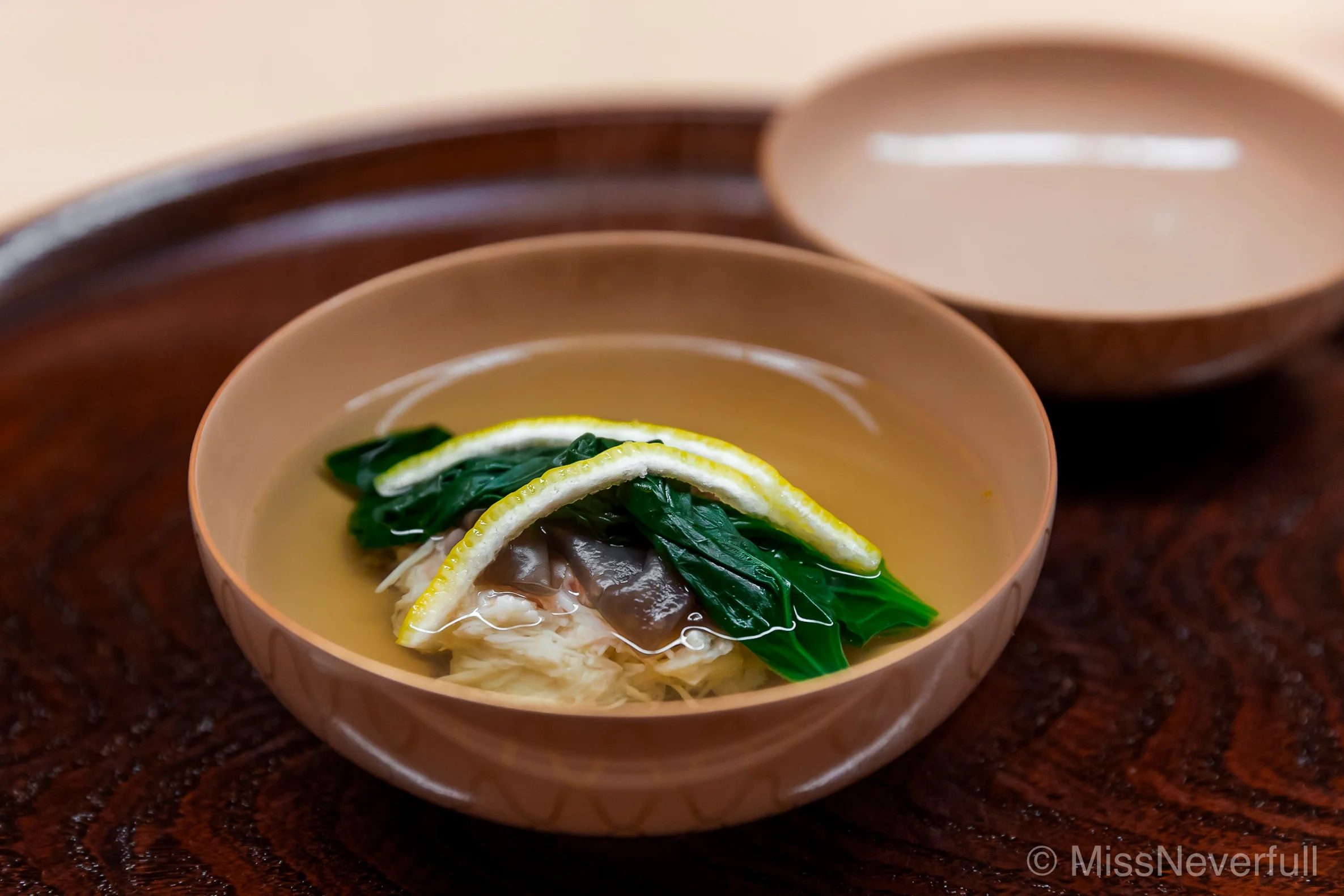 4. Owan: crab shinjo (dumplings), black fungus, spinach