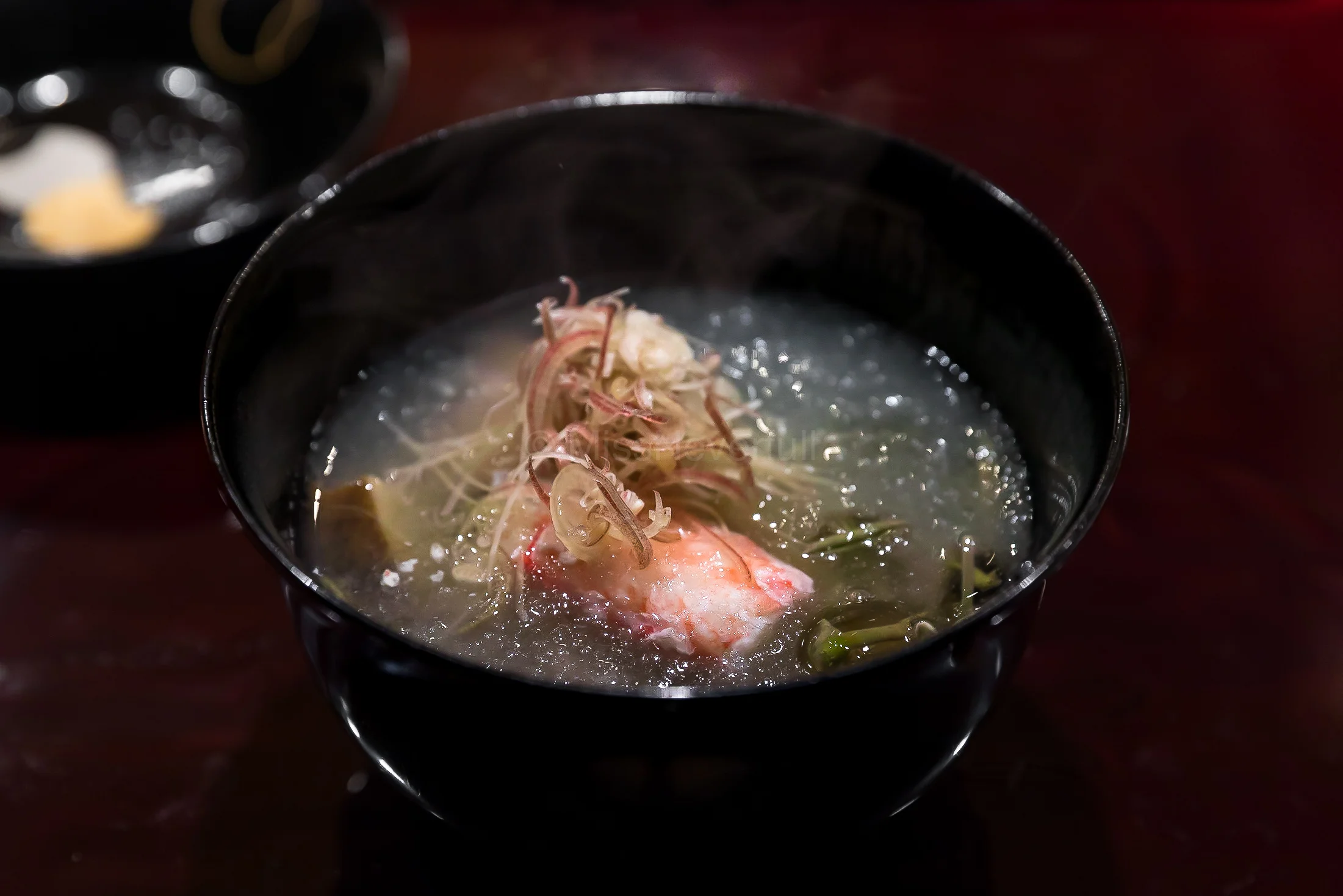 5. Awabi and kani 🦀️ soup with junsai (water shield) | 鮑と蟹のお椀