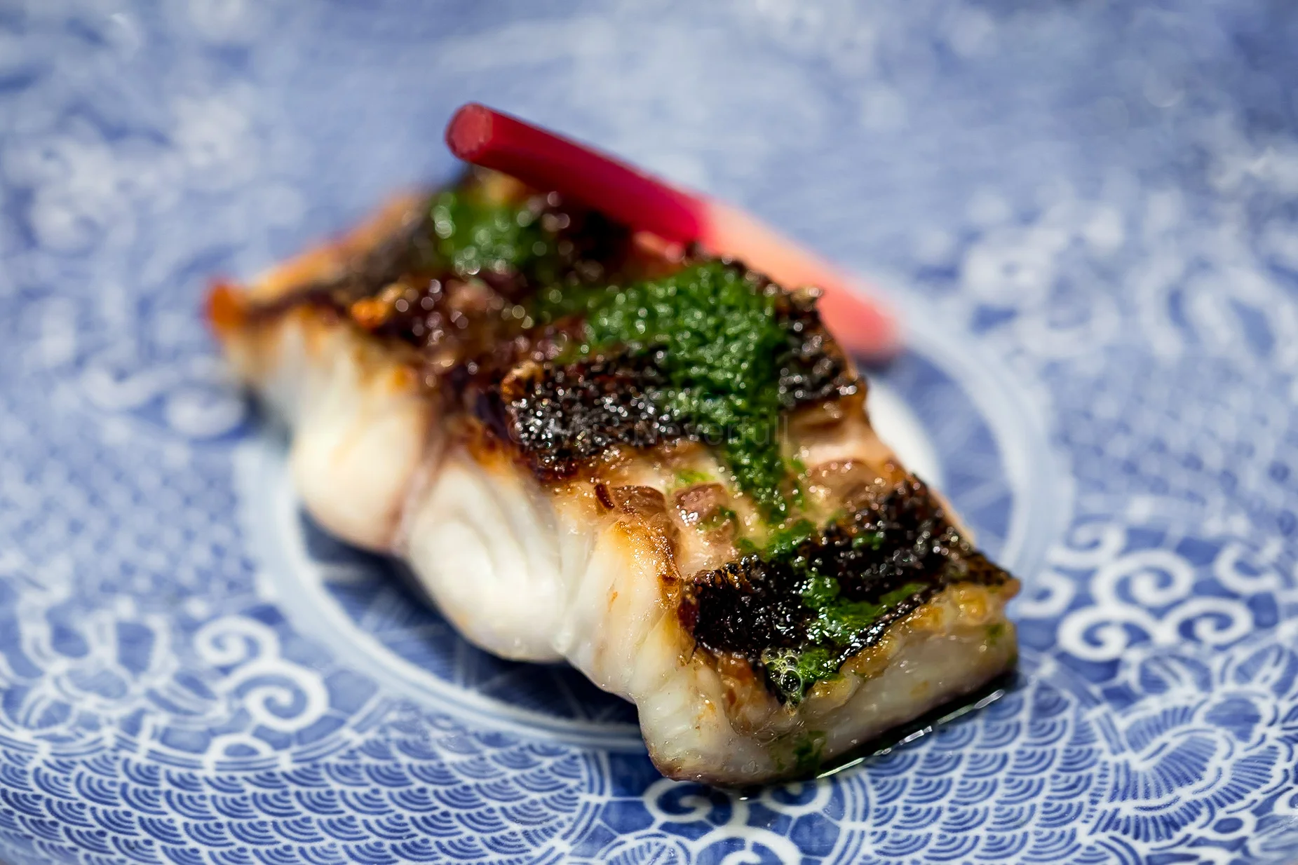 10. Grilled Isaki (grunt) with Tade-zu (knotweed vinegar) | 焼物 イサキ 蓼酢がけ