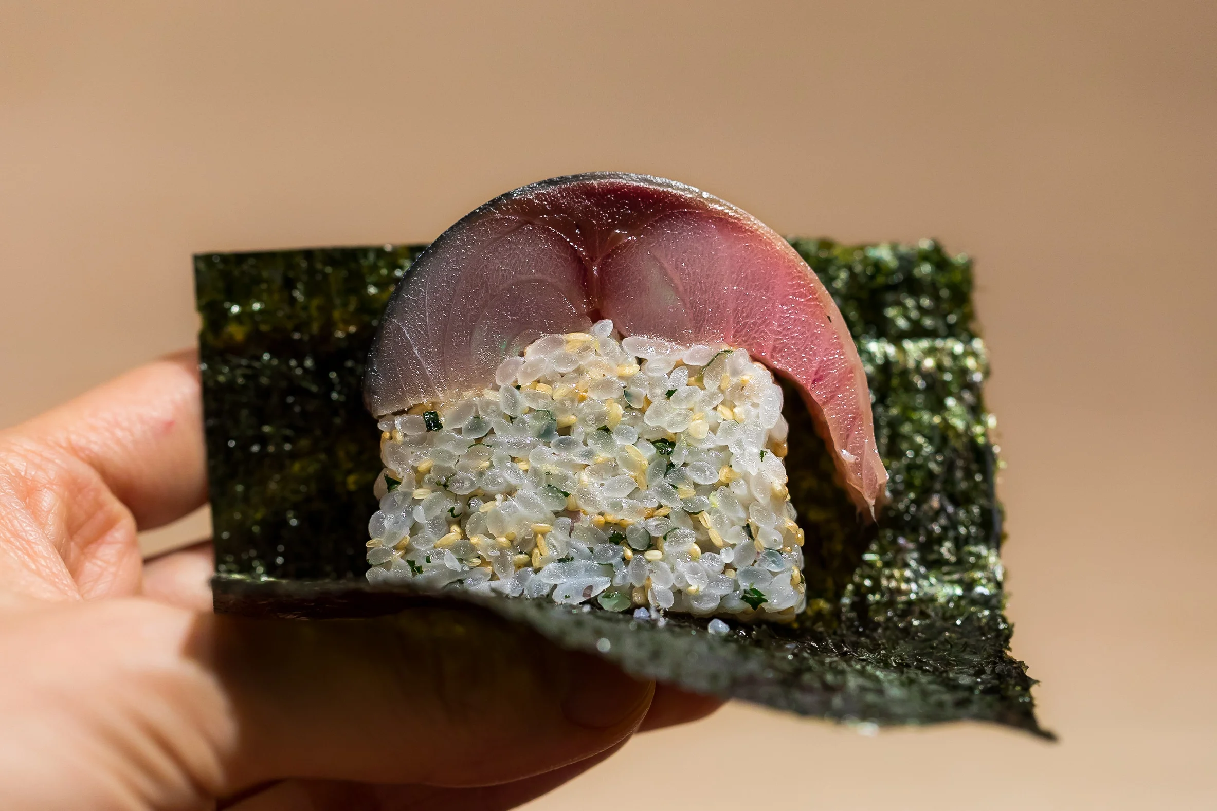8. Sabazushi❤️ (mackerel sushi) with shiso, sesame, and ginger 鯖寿司 (シソ、胡麻、ミョウガ)