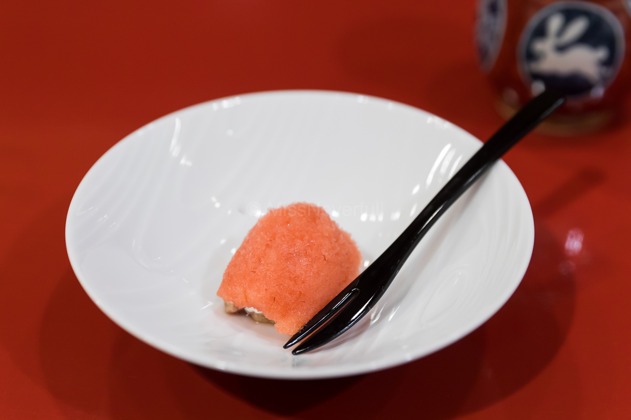 Dessert: Strawberry tempura & strawberry sorbet