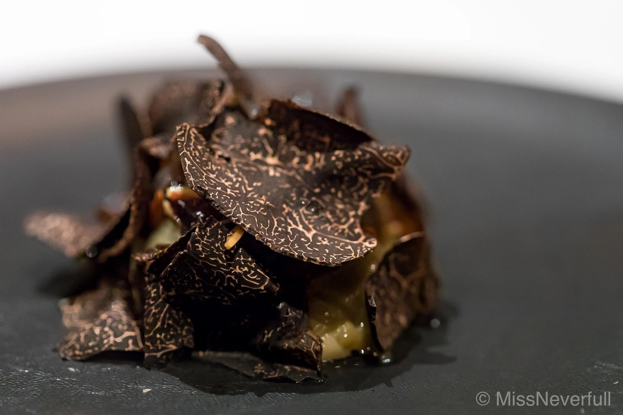 4.Inoshishi (boar) cheek, Inoshishi consomme, kamo-nasu (eggplant), summer truffle / イノシシ頰肉の煮入み 賀茂茄子とサマートリュフ