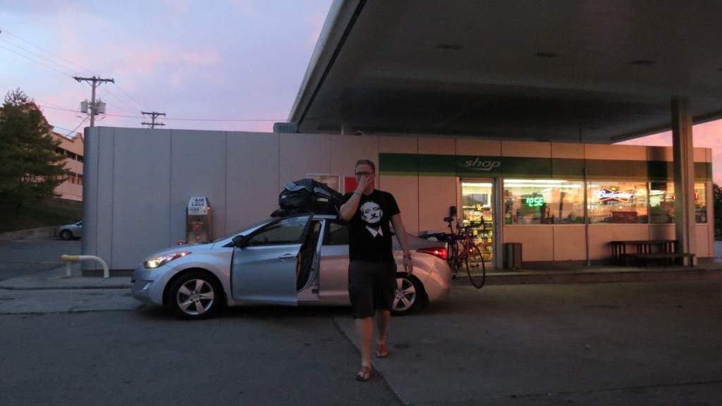 There she is, after the first leg of driving. Somewhere, Midwest.