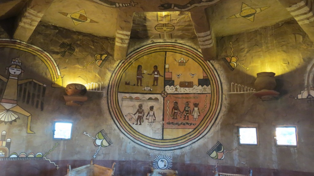 Inside the observational tower with recreated Pueblo/Hopi/Zuni art.