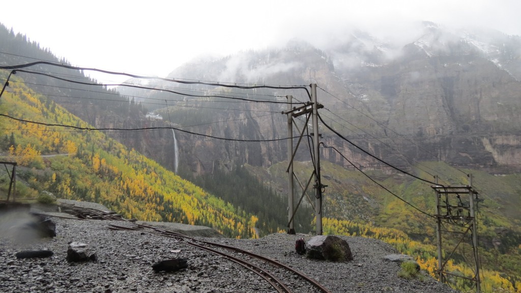 Cool abandoned mine complete with ruined rail tracks, flooded creepy mine shaft, rusting gondola carts and shattered wood structures.