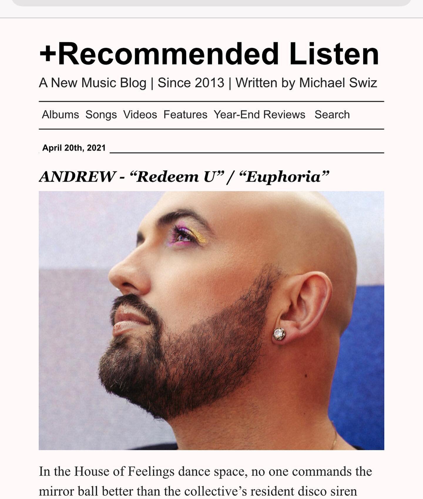 &ldquo;With each listen, a reminder of how music gives you life.&rdquo; THAT IS IT! That is the point. Giving each other life. Thank you Recommended Listen for this stellar review.
LINK IN BIO to listen to &ldquo;Redeem U&rdquo;/&ldquo;Euphoria&rdquo