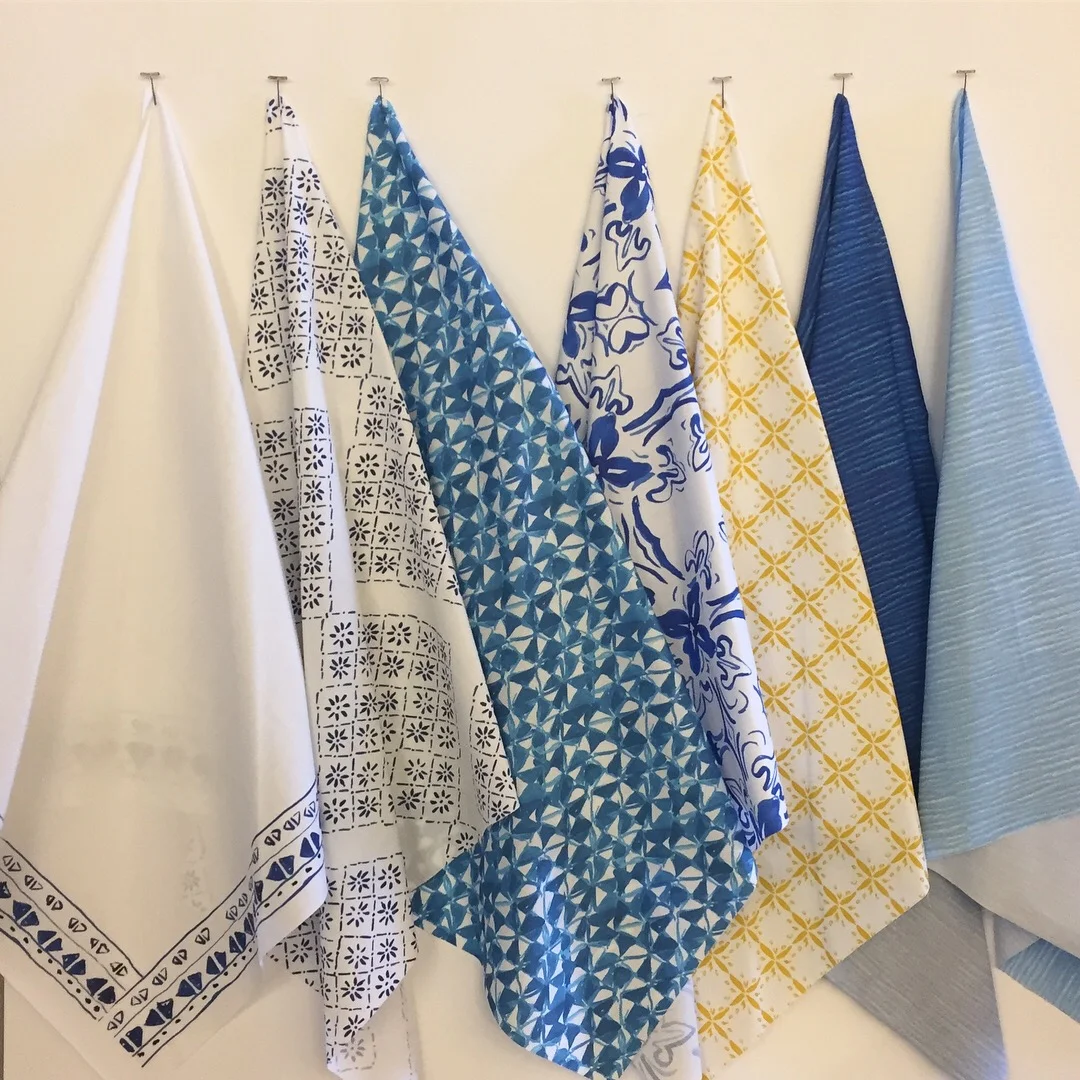  "Santorini Chic" textiles printed on fabric for presentation.    