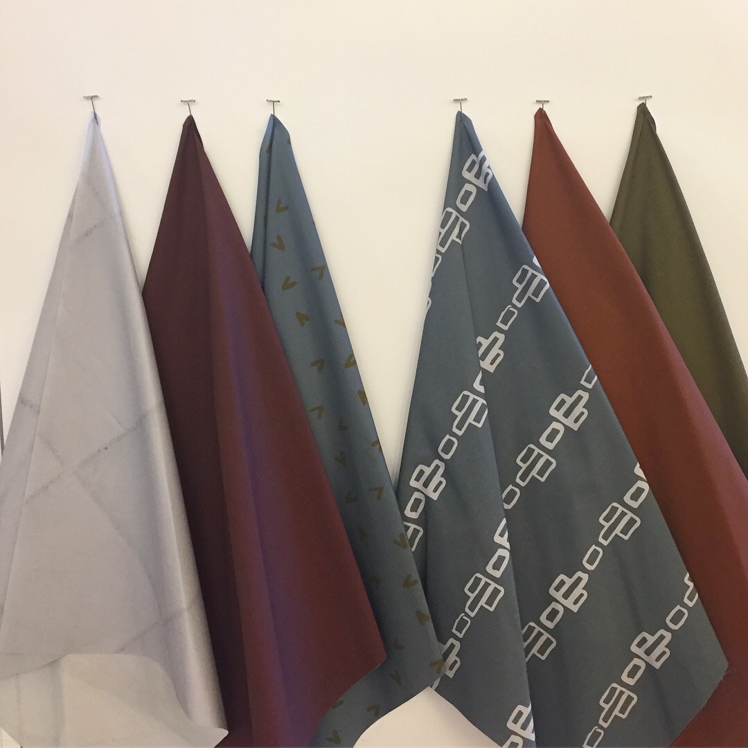  "The Backpacker" textiles printed on fabric for presentation. 