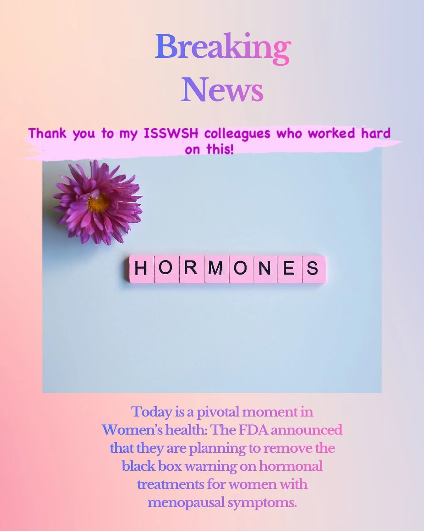 This is a pivotal moment in women&rsquo;s health history!&nbsp;&nbsp;The FDA is finally removing the Black Box Warning on Estrogen hormone therapy that is used to treat menopausal symptoms such as hot flashes and night sweats. 
This now reflects the 