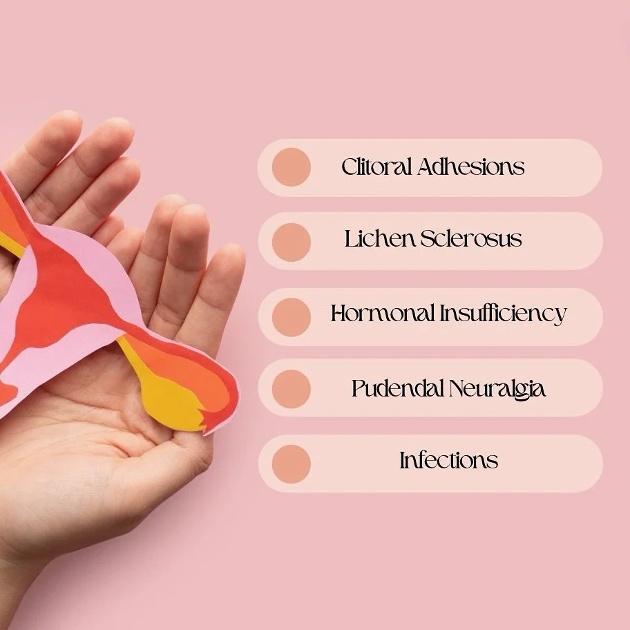 ✨ Experiencing clitoral pain? It&rsquo;s more common than you think and can be due to various reasons, just to name a few:

Clitoral adhesions
Lichen sclerosus
Hormonal insufficiency
Infections
Pudendal neuralgia
Pelvic floor muscle hypertonus
The cl