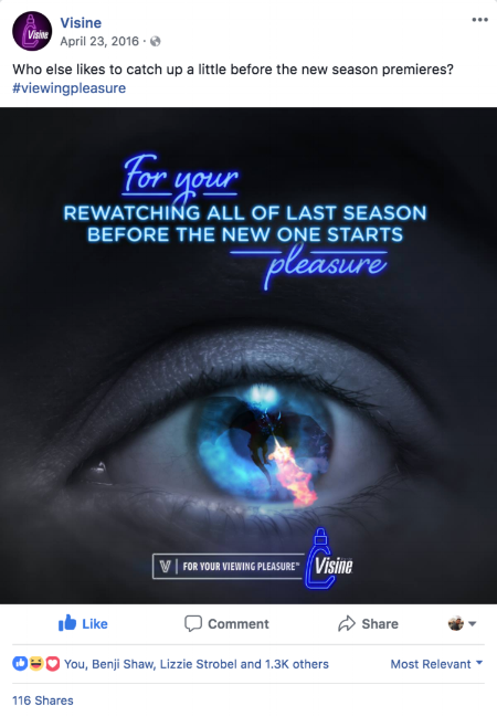    The "For Your Viewing Pleasure" campaign also extended to social, where we tailored our message to premieres of movies and shows like Game of Thrones. 