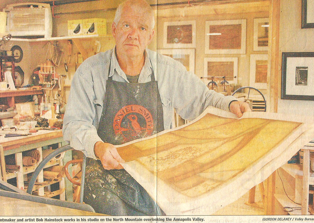A Nova Scotia daily newspaper did a strong feature of Bob's new printmaking studio in downtown Kentville.
