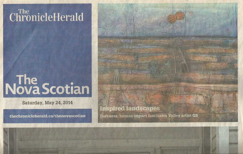 Small press clipping from a full-page feature on Bob's new directions for his new Landscapes series. The articles appeared in the Halifax Chronicle Herald art section.