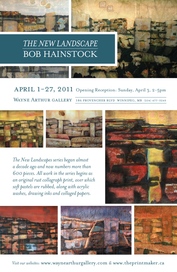 Wall poster for Bob's solo exhibition at Winnipeg's Wayne Arthur Gallery in Winnipeg's St. Boniface area.