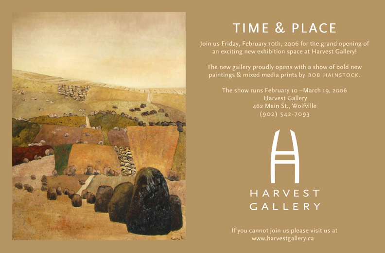 Wall poster for Bob's solo exhibition at Harvest Gallery in Wolfville, NS